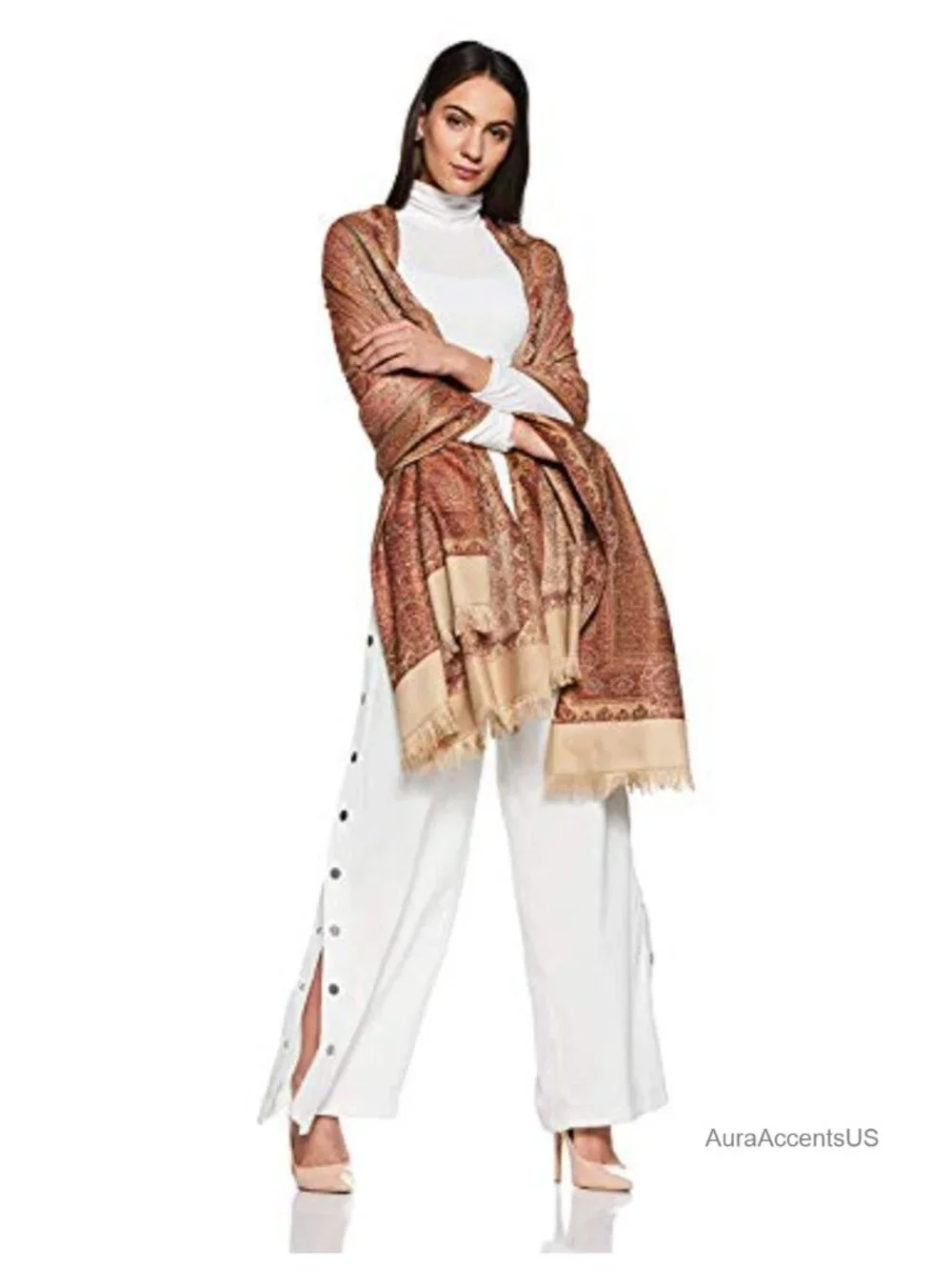 Wool Blend Pashmina Shawl Wrap Woven Large Handicraft Scarf